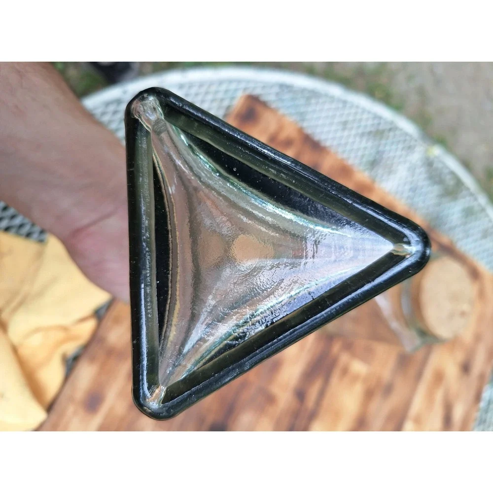 Vintage 1 Triangular 2‎ Square Thick Green Clear Glass Flower Vase Kitchen Jars